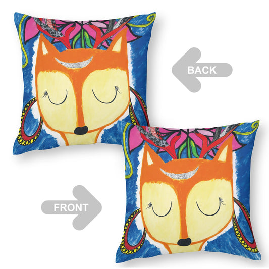 Orange Floral Fox boho velvet throw pillow cover 18x18 - original artist designed print by Black Butterfly Art (view 2)