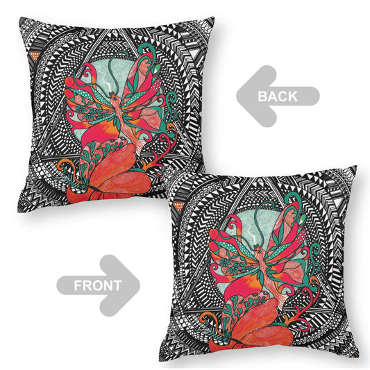 Teal Mandala Butterfly boho velvet throw pillow cover 18x18 - original artist designed print by Black Butterfly Art (view 2)