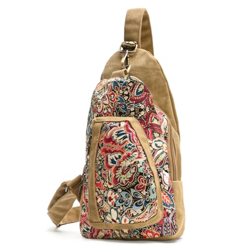 boho floral chest sling bag for women - original artist hand-drawn print - Black Butterfly Art (view 5)