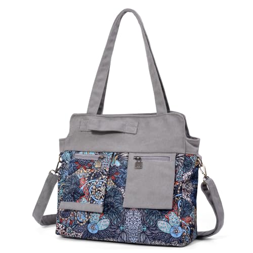 boho floral tote bag for women - original artist hand-drawn print - Black Butterfly Art (view 3)