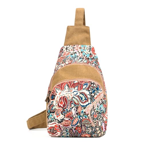 boho floral sling bag for women - original artist hand-drawn print - Black Butterfly Art (view 2)