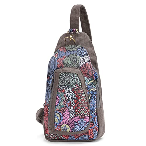boho floral chest sling bag for women - original artist hand-drawn print - Black Butterfly Art (view 4)