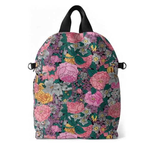 boho floral backpack for women - original artist hand-drawn print - Black Butterfly Art (view 1)