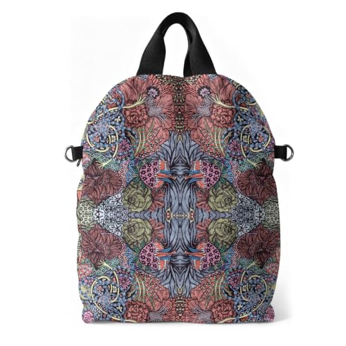 boho floral backpack for women - original artist hand-drawn print - Black Butterfly Art (view 7)