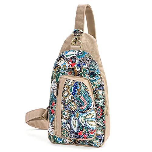 boho floral chest sling bag for women - original artist hand-drawn print - Black Butterfly Art (view 7)