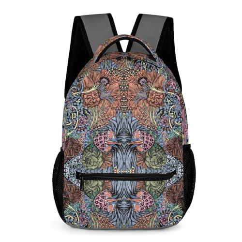 boho floral travel backpack for women - original artist hand-drawn print - Black Butterfly Art (view 3)