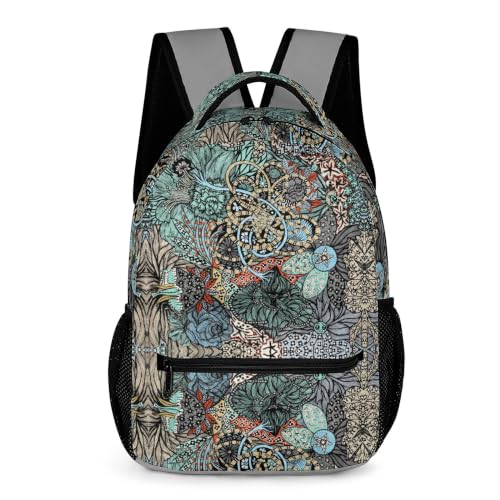 boho floral travel backpack for women - original artist hand-drawn print - Black Butterfly Art (view 4)