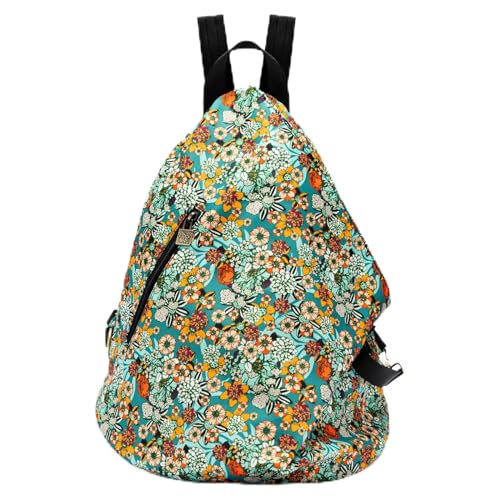 boho floral backpack for women - original artist hand-drawn print - Black Butterfly Art (view 6)