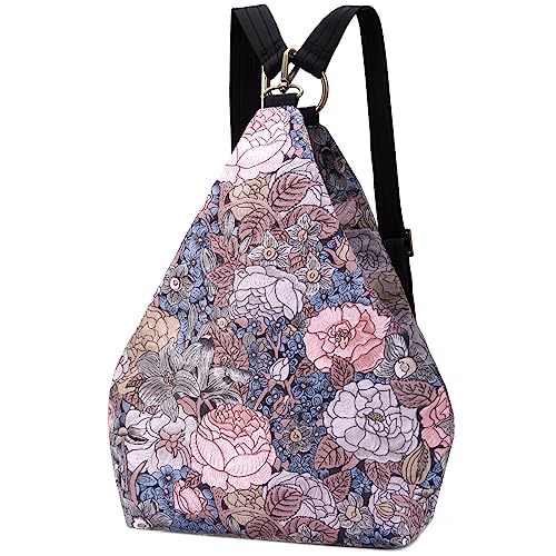 boho floral backpack for women - original artist hand-drawn print - Black Butterfly Art (view 38)