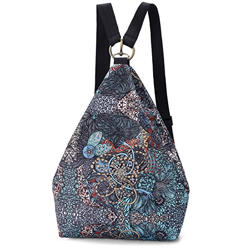 boho floral backpack for women - original artist hand-drawn print - Black Butterfly Art (view 42)