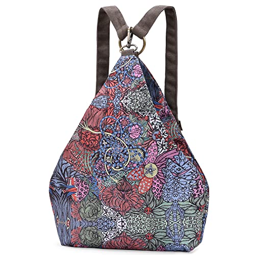 boho floral backpack for women - original artist hand-drawn print - Black Butterfly Art (view 41)