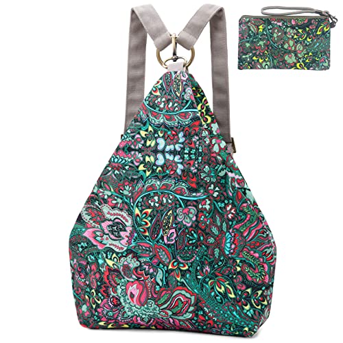 boho floral backpack for women - original artist hand-drawn print - Black Butterfly Art (view 12)