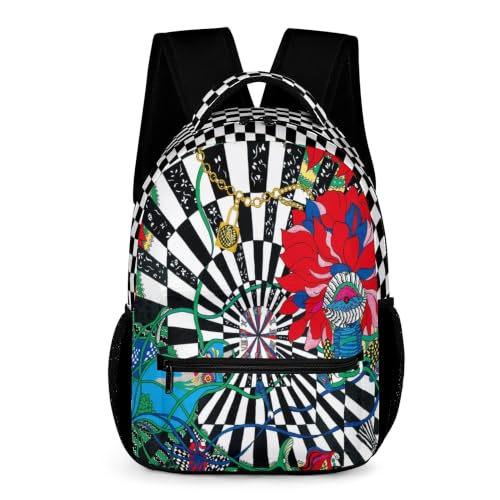 boho floral travel backpack for women - original artist hand-drawn print - Black Butterfly Art (view 9)