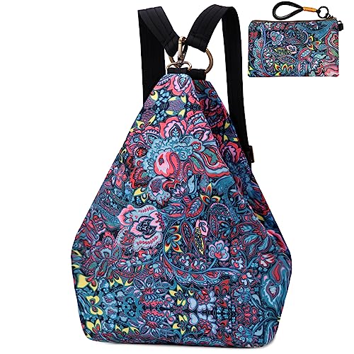 boho floral backpack for women - original artist hand-drawn print - Black Butterfly Art (view 6)
