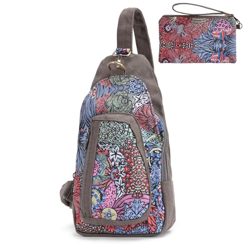 boho floral chest sling bag for women - original artist hand-drawn print - Black Butterfly Art (view 3)