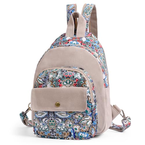 boho floral backpack for women - original artist hand-drawn print - Black Butterfly Art (view 1)
