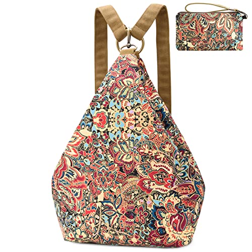 boho floral backpack for women - original artist hand-drawn print - Black Butterfly Art (view 1)