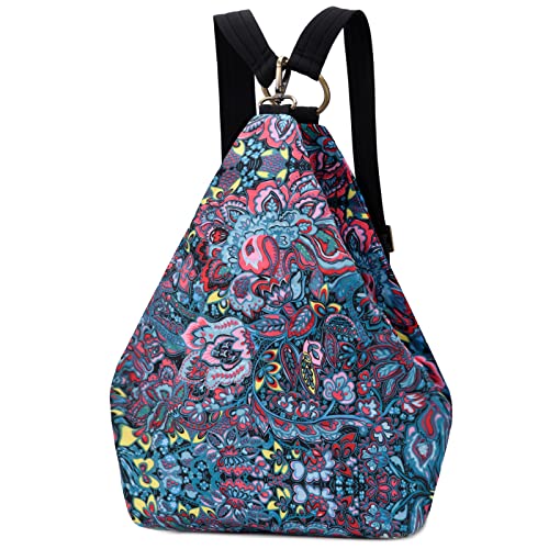 boho floral backpack for women - original artist hand-drawn print - Black Butterfly Art (view 34)