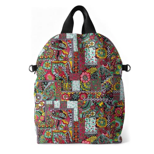 boho floral backpack for women - original artist hand-drawn print - Black Butterfly Art (view 2)
