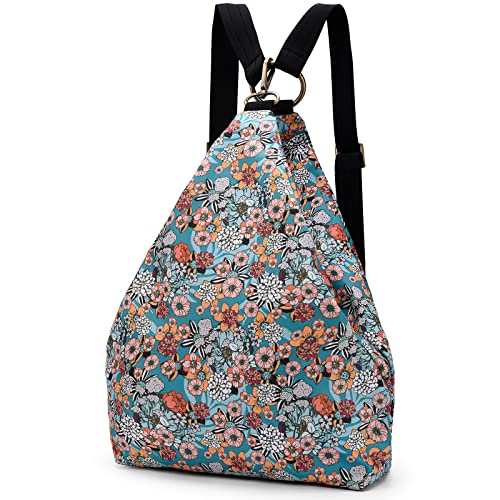boho floral backpack for women - original artist hand-drawn print - Black Butterfly Art (view 25)