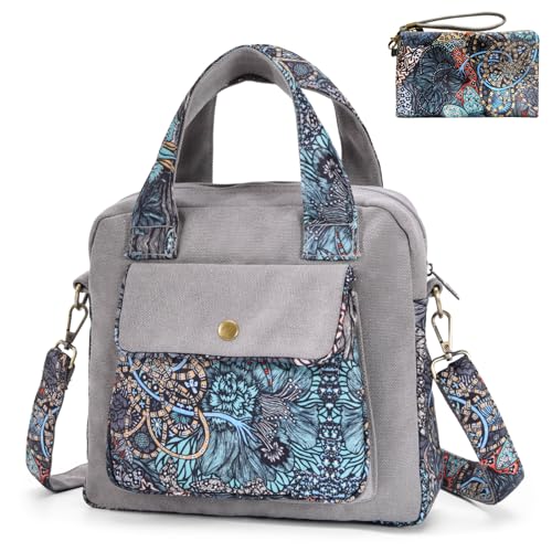 boho floral crossbody bag for women - original artist hand-drawn print - Black Butterfly Art (view 8)