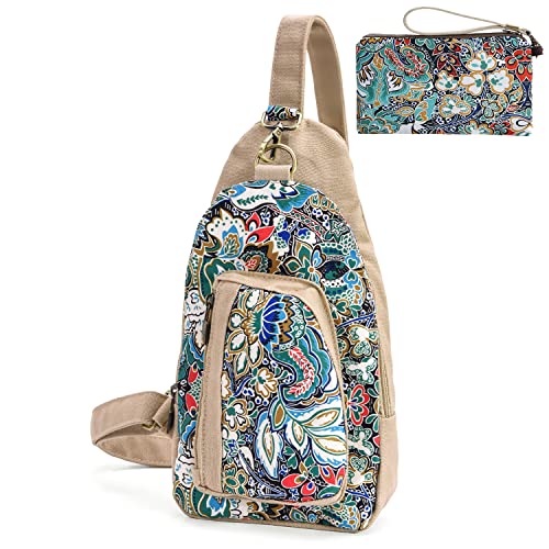 boho floral chest sling bag for women - original artist hand-drawn print - Black Butterfly Art (view 2)