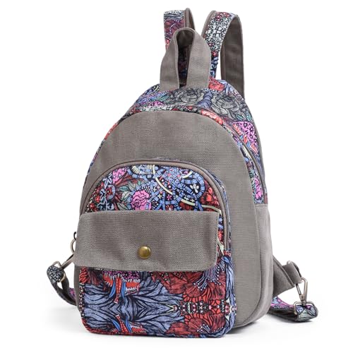 boho floral backpack for women - original artist hand-drawn print - Black Butterfly Art (view 5)