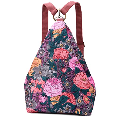 boho floral backpack for women - original artist hand-drawn print - Black Butterfly Art (view 29)