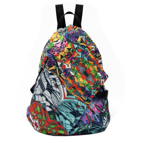 boho floral backpack for women - original artist hand-drawn print - Black Butterfly Art (view 7)