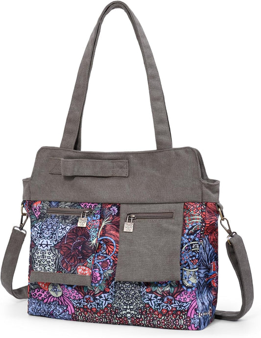 Boho Canvas Tote Bag for Women, Floral Lightweight Vintage Shoulder Bag - boho bag by Black Butterfly Art