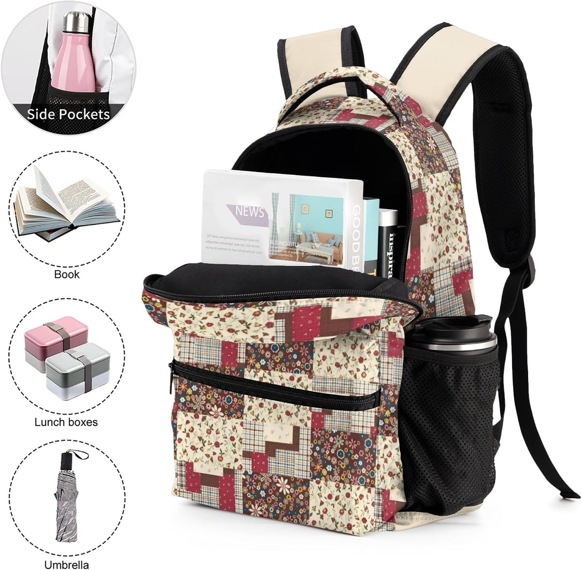 Red boho travel backpack for women 01 - lightweight laptop bag by Black Butterfly Art - view 1