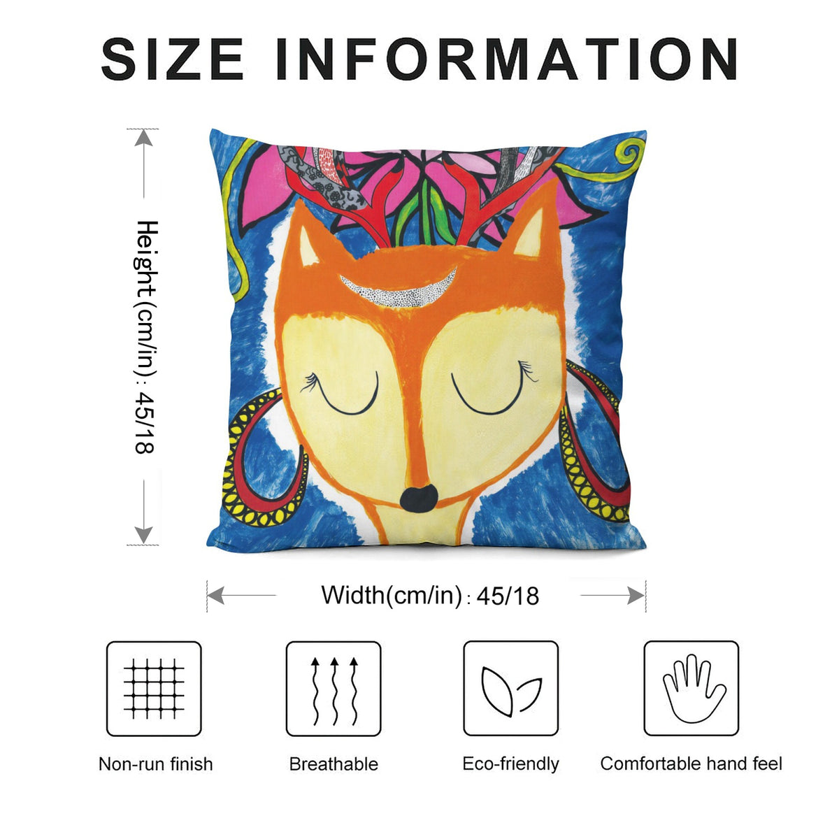 Orange Floral Fox boho velvet throw pillow cover 18x18 - original artist designed print by Black Butterfly Art (view 4)