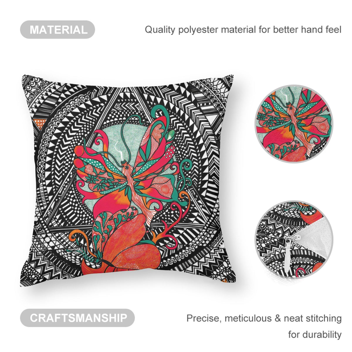 Teal Mandala Butterfly boho velvet throw pillow cover 18x18 - original artist designed print by Black Butterfly Art (view 3)