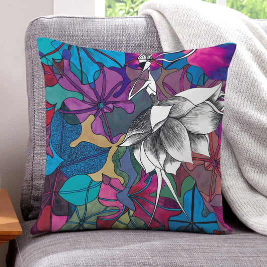 Red Lotus Skirt Dancer boho velvet throw pillow cover 18x18 - original artist designed print by Black Butterfly Art (view 1)