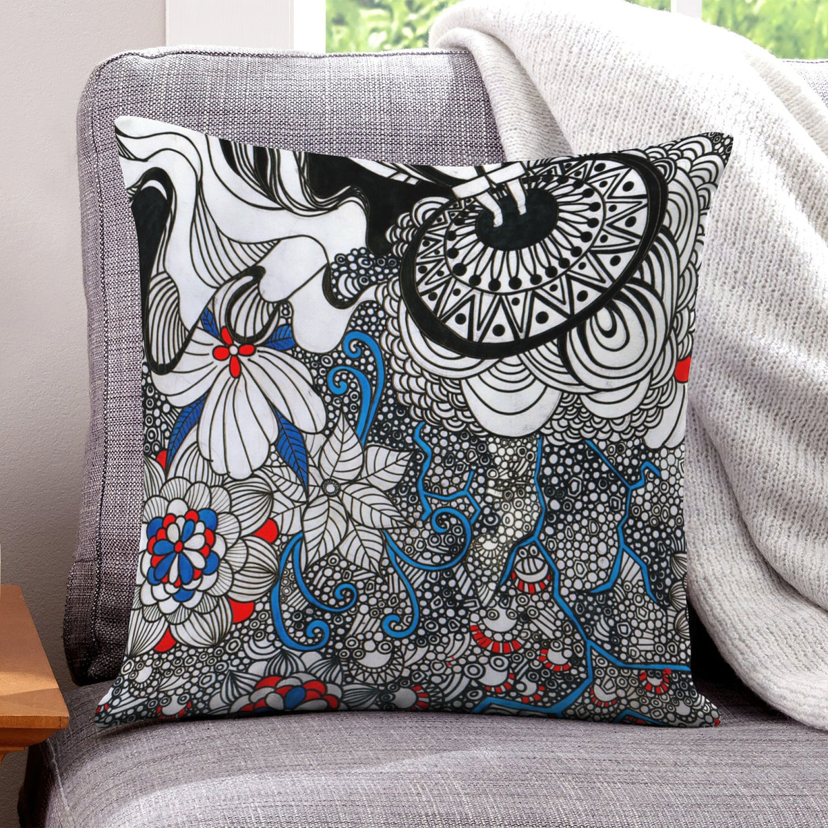 Yellow Intricate Floral boho velvet throw pillow cover 18x18 - original artist designed print by Black Butterfly Art (view 1)