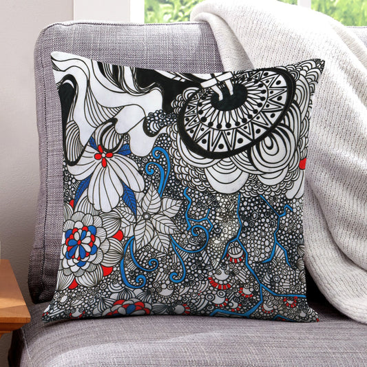 Yellow Intricate Floral boho velvet throw pillow cover 18x18 - original artist designed print by Black Butterfly Art (view 1)