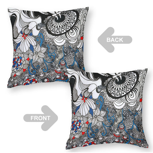 Yellow Intricate Floral boho velvet throw pillow cover 18x18 - original artist designed print by Black Butterfly Art (view 2)
