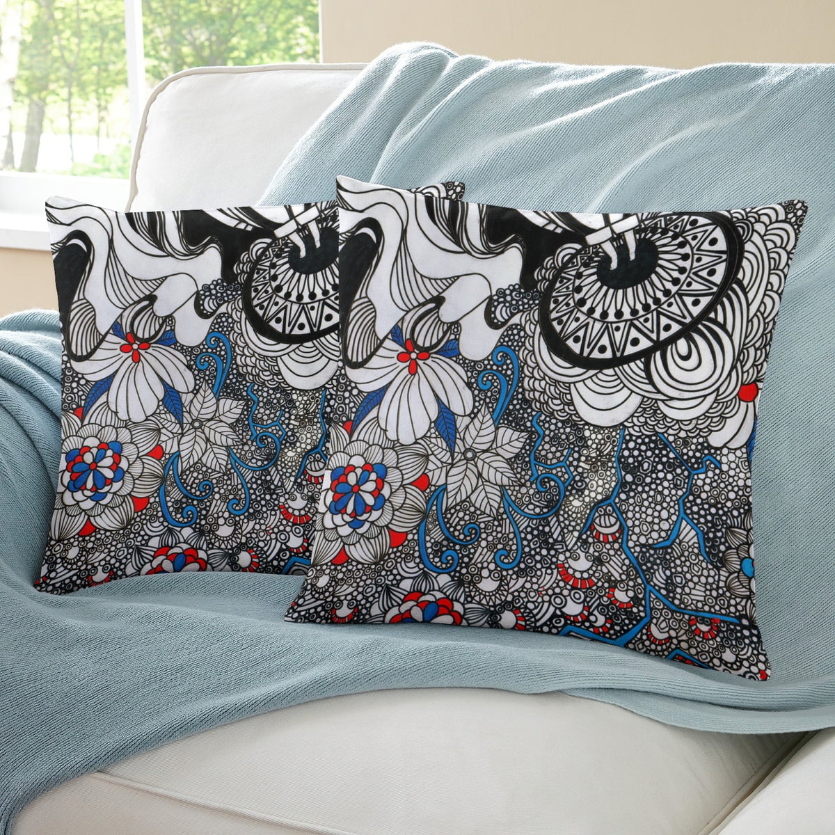 Yellow Intricate Floral boho velvet throw pillow cover 18x18 - original artist designed print by Black Butterfly Art (view 5)