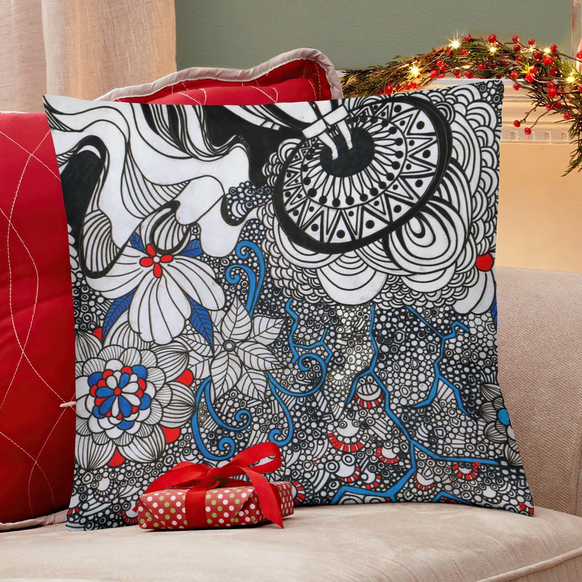 Yellow Intricate Floral boho velvet throw pillow cover 18x18 - original artist designed print by Black Butterfly Art (view 6)
