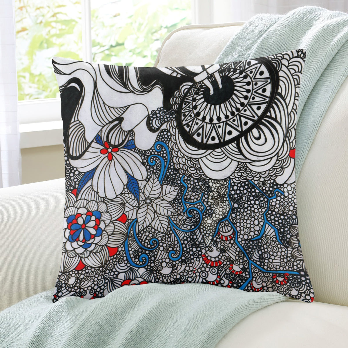 Yellow Intricate Floral boho velvet throw pillow cover 18x18 - original artist designed print by Black Butterfly Art (view 7)