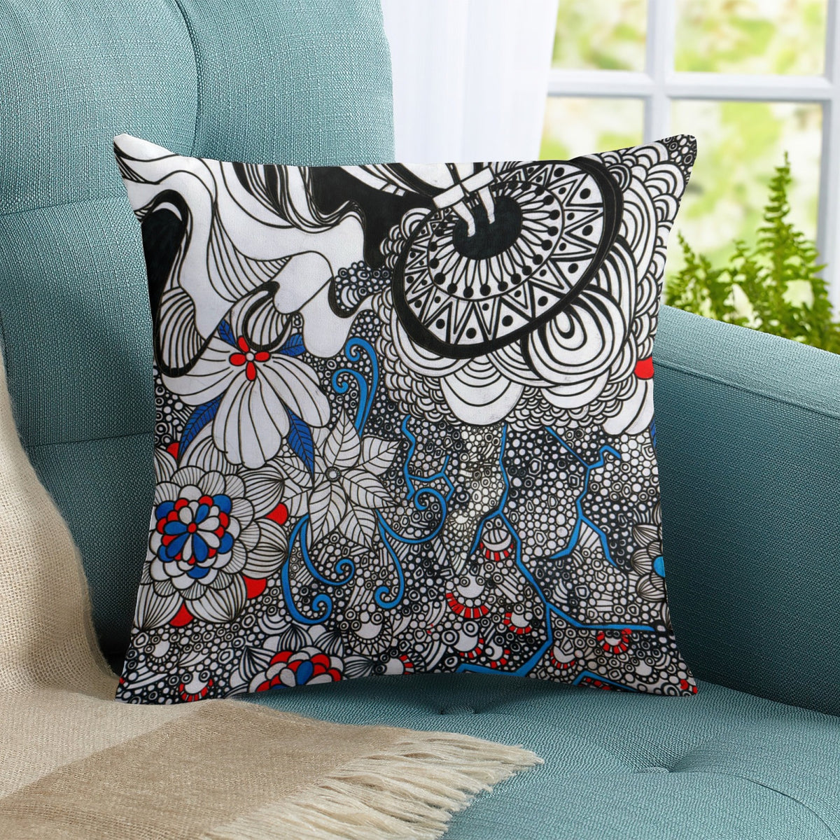 Yellow Intricate Floral boho velvet throw pillow cover 18x18 - original artist designed print by Black Butterfly Art (view 8)