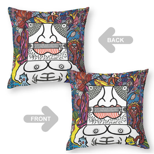 Black Zipper Mouth boho velvet throw pillow cover 18x18 - original artist designed print by Black Butterfly Art (view 2)