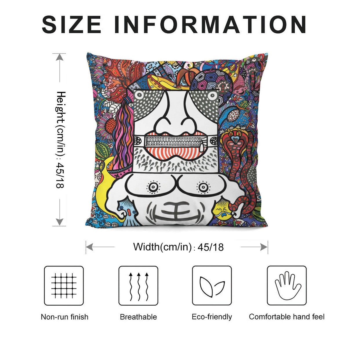 Black Zipper Mouth boho velvet throw pillow cover 18x18 - original artist designed print by Black Butterfly Art (view 4)