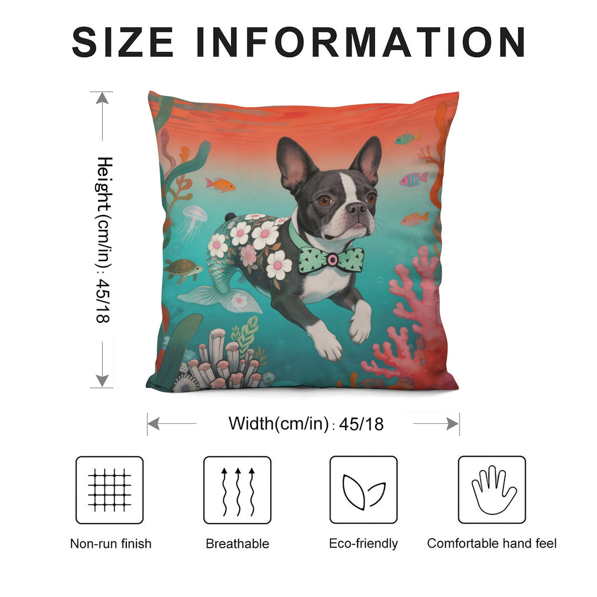 Blue Mermaid Pup boho velvet throw pillow cover 18x18 - original artist designed print by Black Butterfly Art (view 4)