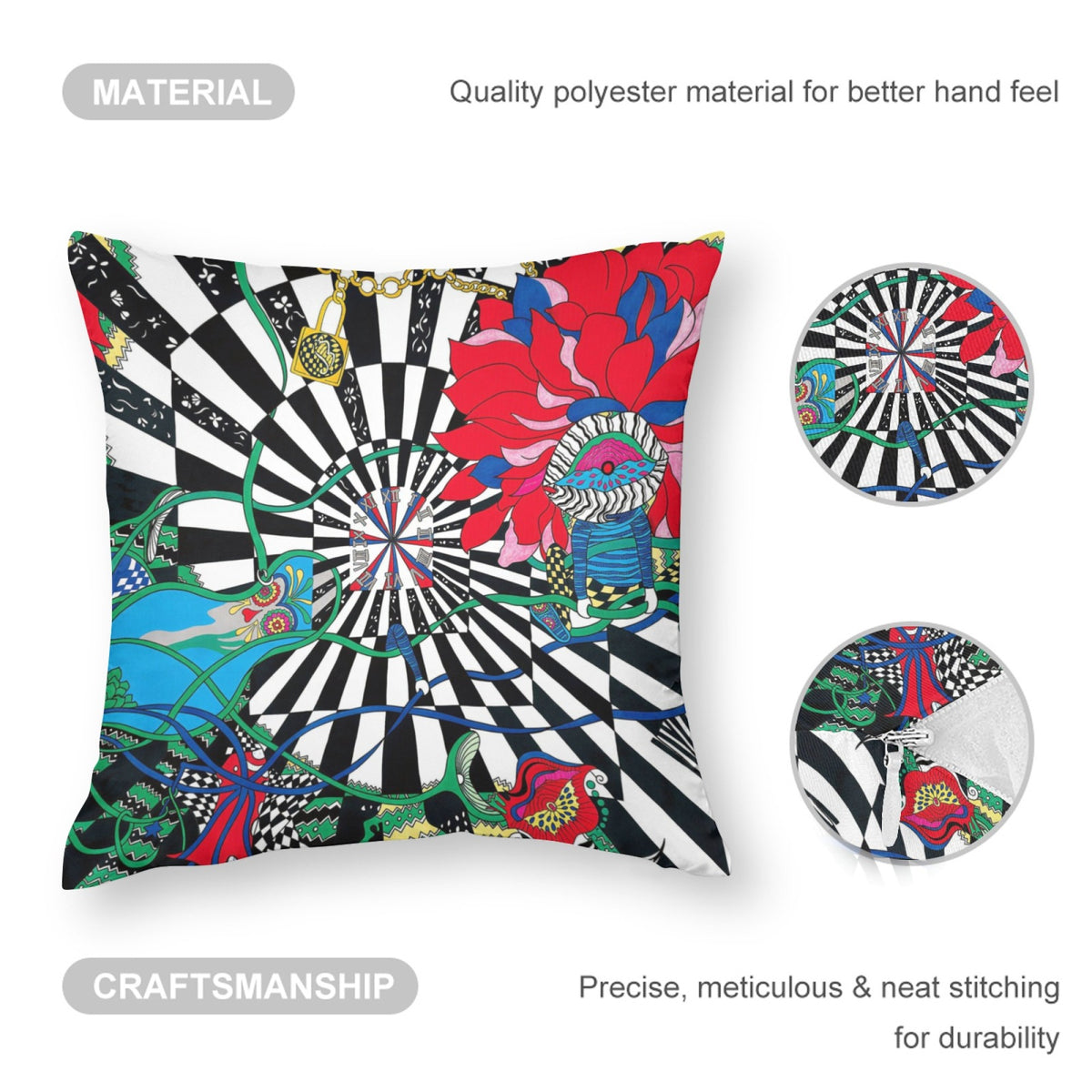 Blue Time Vortex boho velvet throw pillow cover 18x18 - original artist designed print by Black Butterfly Art (view 3)
