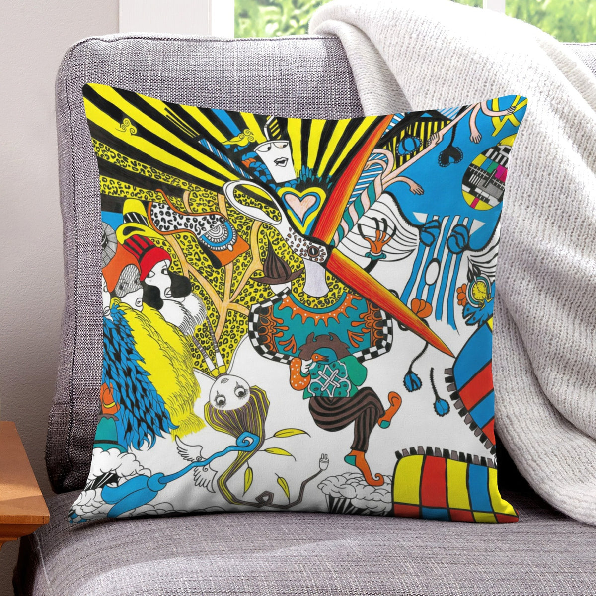 Pink Fantasy Carnival boho velvet throw pillow cover 18x18 - original artist designed print by Black Butterfly Art (view 1)
